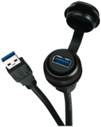 Passe-cloison USB 3.0 forme A - Bague noire - Sans logo sur l'obturateur 