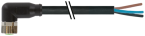 Connecteur M8 sortie fils, M8 femelle coudé noir, sans LED, 3 pôles 