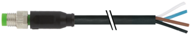 Cordon M8 sortie fils, M8 mâle droit, 4 pôles, câble PVC noir  7000-08011-6110150
