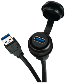 Passe-cloison USB 3.0 forme A - Bague noire - Sans logo sur l'obturateur  4000-73000-0180001