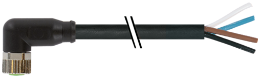 Connecteur M8 sortie fils, M8 femelle coudé noir, Sans LED, 4 pôles 