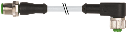 Rallonge M12-M12, M12 mâle droit noir, Sans LED, M12 femelle coudé 
