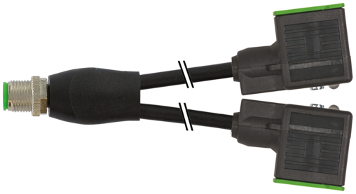 Rallonge, connecteur M12 Y mâle droit - 2x EV forme BI 11mm avec led + 